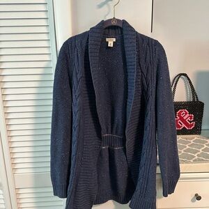 L.L. Bean Women's Navy Blue Cable Knit Cardigan